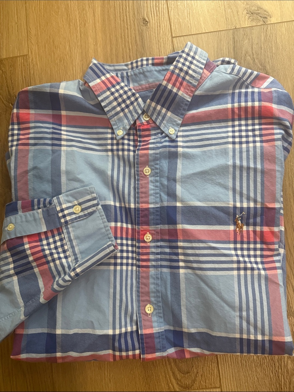 Ralph Lauren Men’s Sz XXL Blue and Pink Plaid Button-Down LS Shirt EUC